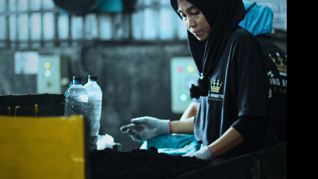 The process of blending coconut shell charcoal powder